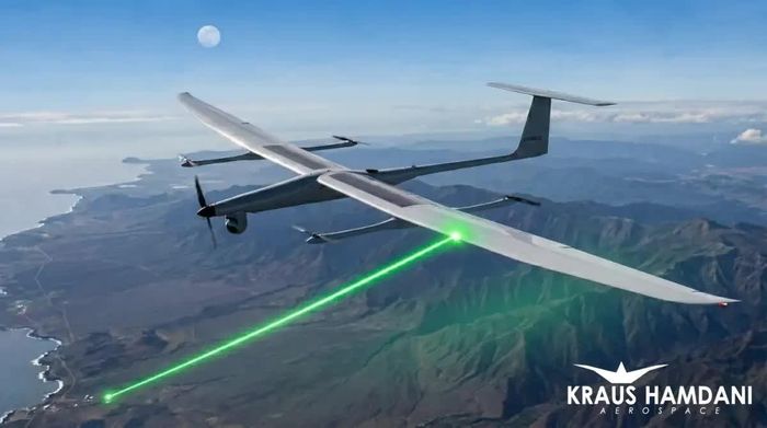 Minh họa mẫu drone sạc bằng laser của Kraus Hamdani Aerospace