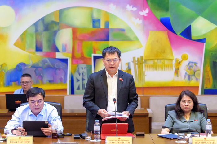 Đại biểu Dương Khắc Mai, Phó trưởng Đoàn chuyên trách Đoàn ĐBQH tỉnh Lâm Đồng nêu ý kiến tại phiên thảo luận tổ