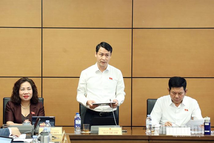 Đại biểu Trần Thế Anh, Bí thư Đảng ủy, Chủ tịch HĐND xã Hải Hậu, Đoàn ĐBQH tỉnh phát thảo luận tại Tổ.