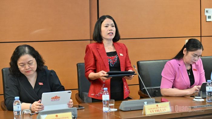 Đại biểu Lý Thị Lan phát biểu thảo luận về Dự án Luật Phát triển doanh nghiệp nhỏ và vừa.