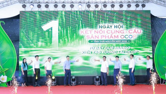 Các đại biểu thực hiện nghi thức khai mạc Ngày hội