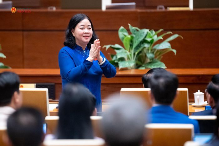 Chủ tịch Ủy ban Trung ương MTTQ Việt Nam Bùi Thị Minh Hoài dự phiên khai mạc Kỳ họp. Ảnh: Phạm Thắng