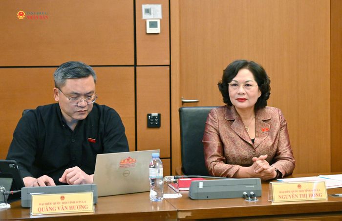 Phó Chủ tịch Quốc hội Nguyễn Thị Hồng và các đại biểu tại thảo luận tổ. Ảnh: Quang Khánh
