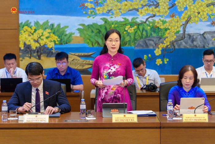 ĐBQH Đỗ Thị Việt Hà (Bắc Ninh) phát biểu tại phiên thảo luận. Ảnh: H.Nga