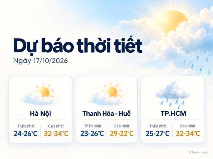 Thời tiết ngày 17/10: Hà Nội nắng 34°C, TP.HCM có mưa dông chiều tối