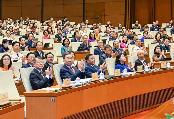 Tổng Bí thư, Chủ tịch nước Tô Lâm, Thủ tướng Lê Minh Hưng và các đại biểu tại phiên khai mạc Kỳ họp thứ 2, Quốc hội khóa XVI. (Ảnh: Duy Linh)