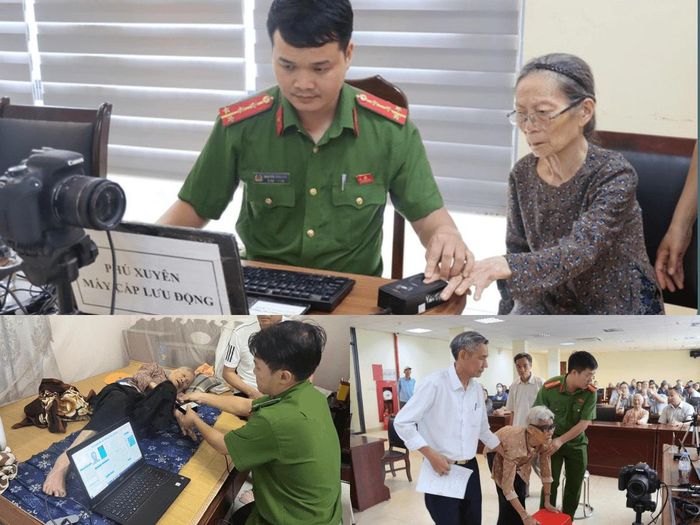 Tổ công tác Công an xã Phú Xuyên trực tiếp đến tận nhà thu nhận mẫu sinh phẩm ADN đối với thân nhân liệt sĩ tuổi cao, sức khỏe yếu. Ảnh PV
