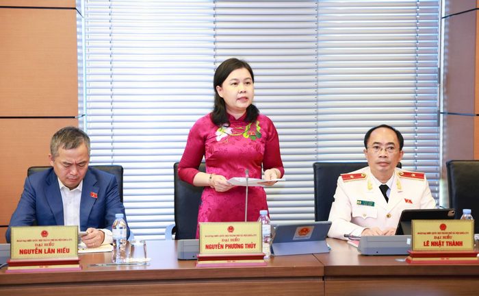 Đại biểu Nguyễn Phương Thủy, Đoàn đại biểu Quốc hội thành phố Hà Nội thảo luận. Ảnh: Văn Tuyến
