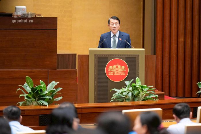 Đại tướng Lương Tam Quang, Bộ trưởng Bộ Công an trình bày báo cáo. Ảnh: Quochoi.vn