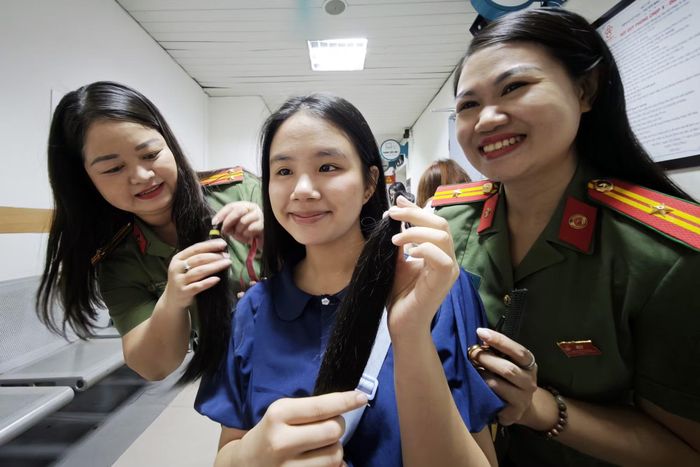 Lọn tóc vừa cắt, buộc chun, sẵn sàng cho đi