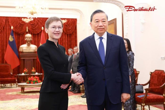 Tổng Bí thư, Chủ tịch nước Tô Lâm và Thủ tướng Công quốc Liechtenstein Brigitte Haas. Ảnh: Quang Vinh