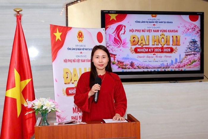 Bà Lê Thương, Chủ tịch Hiệp hội người Việt Nam vùng Kansai, Nhật Bản phát biểu