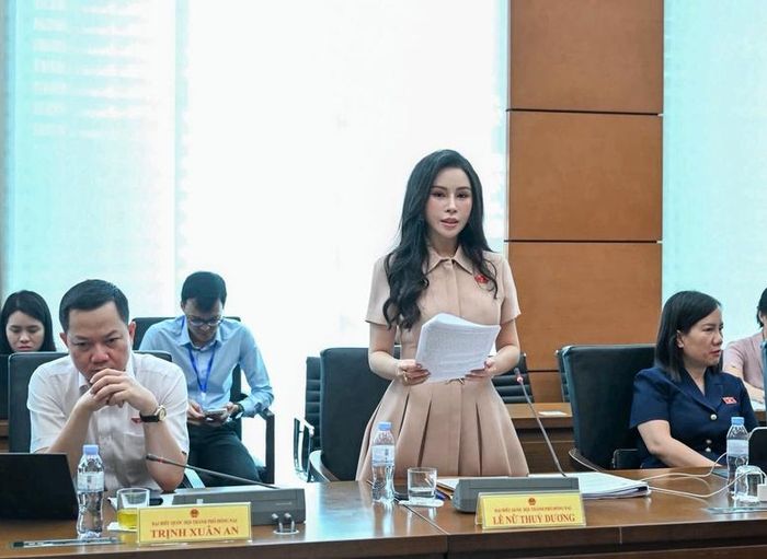 Đại biểu Quốc hội Lê Nữ Thuỳ Dương (Đồng Nai) phát biểu tại thảo luận tại tổ - Ảnh: chinhphu.vn/Nguyễn Hoàng