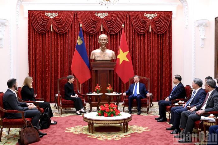 Quang cảnh cuộc tiếp Thủ tướng Công quốc Liechtenstein Brigitte Haas.