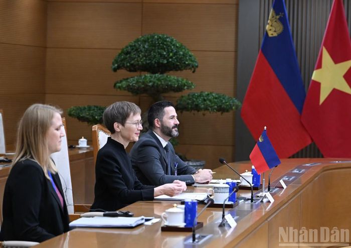 Thủ tướng Công quốc Liechtenstein Brigitte Haas và thành viên trong Đoàn tham dự hội đàm.