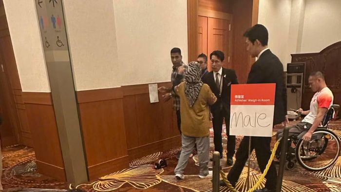 Khu vực cân kiểm tra dành cho các nam vận động viên người khuyết tật. (Ảnh: Đoàn Thể thao người khuyết tật Việt Nam)
