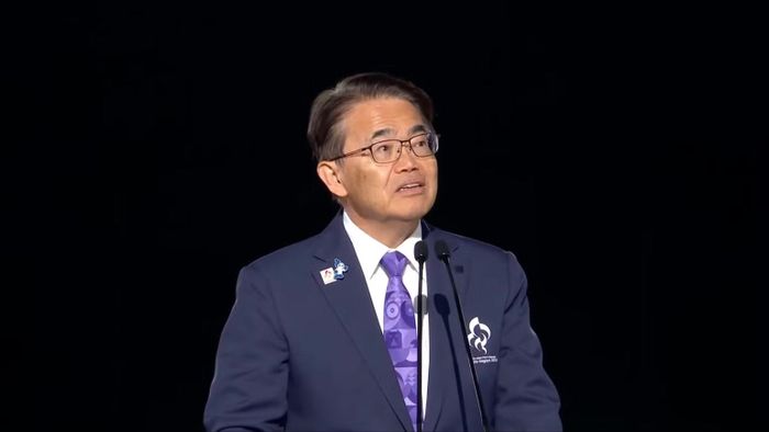 Ông Ōmura Hideaki, Thống đốc tỉnh Aichi, Trưởng Ban tổ chức Đại hội phát biểu khai mạc. (Ảnh: Ban tổ chức)