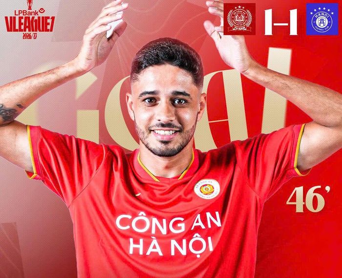 Leo Artur gỡ hòa 1-1 cho đội đương kim vô địch. Ảnh: Công an Hà Nội FC 