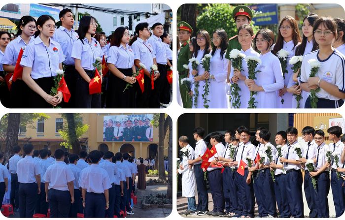 Những nhành hoa trắng trên tay người trẻ là lời tri ân gửi đến các thế hệ đã hy sinh vì Tổ quốc