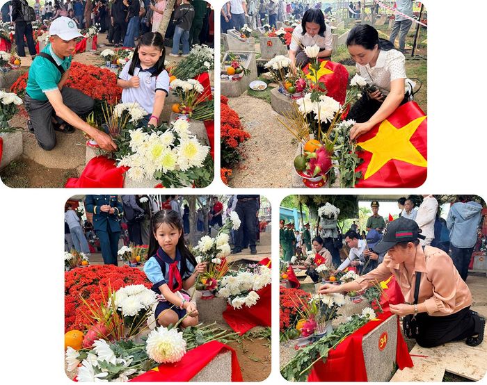 Sau lễ an táng, dòng người từ khắp nơi vẫn nối nhau đến thắp hương tưởng niệm các liệt sĩ, đến tận khuya