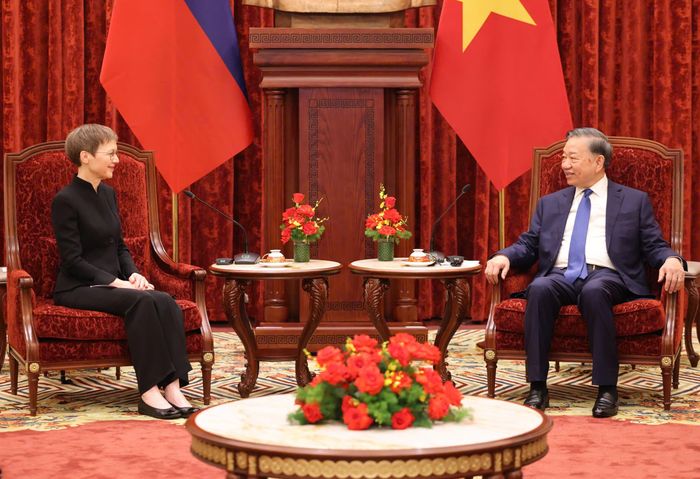  Tổng Bí thư, Chủ tịch nước Tô Lâm tiếp Thủ tướng Công quốc Liechtenstein Brigitte Haas, sáng 18-10. Ảnh: QUANG PHÚC 