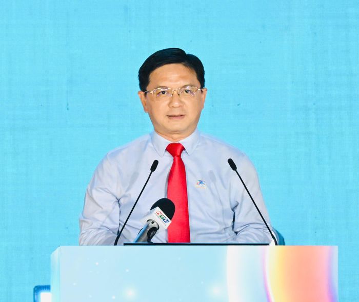  Đồng chí Nguyễn Mạnh Cường phát biểu tại buổi lễ. Ảnh: VIỆT DŨNG 