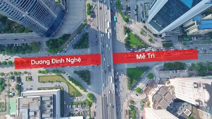 Cận cảnh nút giao Dương Đình Nghệ - Mễ Trì nhìn từ trên cao.