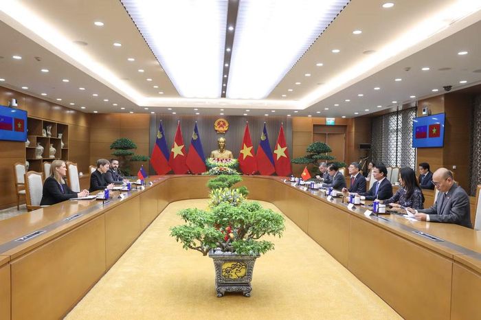 Thủ tướng Lê Minh Hưng hội đàm với Thủ tướng Liechtenstein Brigitte Haas. Ảnh: Đoàn Bắc.
