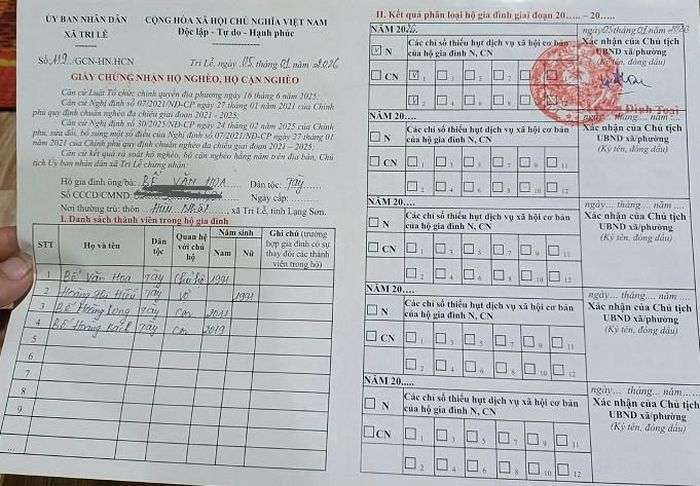 Gia đình thuộc diện hộ nghèo ở địa phương