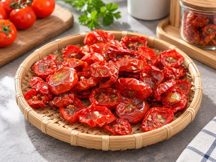 Bảo quản cà chua bằng cách làm khô giúp kéo dài thời gian sử dụng, giữ lại hương vị và dưỡng chất. Ảnh: AI