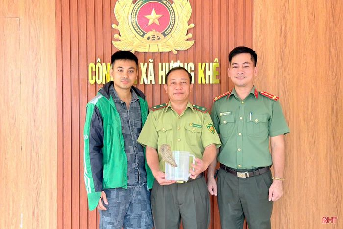  Anh Phan Minh Vương bàn giao cá thể tê tê Java cho lực lượng chức năng. 
