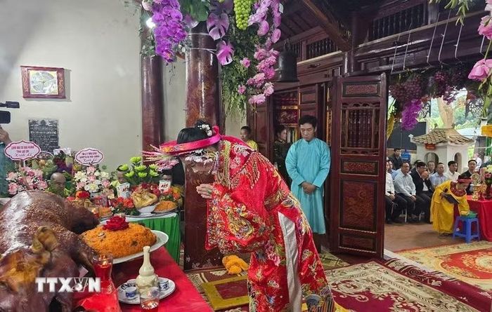 Lễ tế Nhị vị Thánh Cô tại đền Đôi Cô, phường Cam Đường, tỉnh Lào Cai năm 2025. (Ảnh: Hương Thu/TTXVN)
