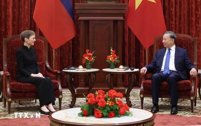Tổng Bí thư, Chủ tịch nước Tô Lâm tiếp Thủ tướng Công quốc Liechtenstein Brigitte Haas. (Ảnh: Thống Nhất/TTXVN)