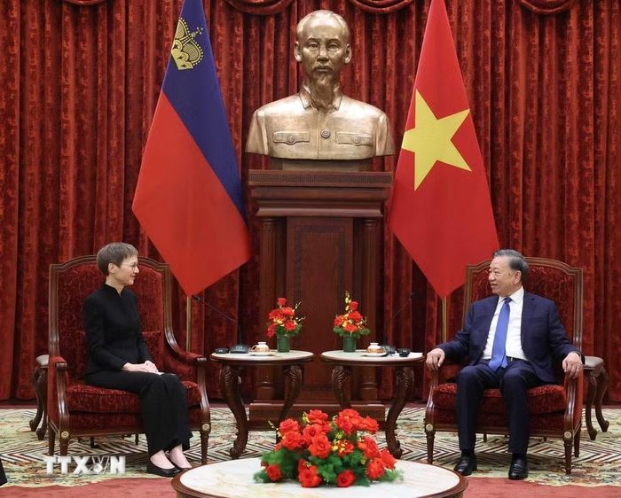 Tổng Bí thư, Chủ tịch nước Tô Lâm tiếp Thủ tướng Công quốc Liechtenstein Brigitte Haas. (Ảnh: Thống Nhất/TTXVN)