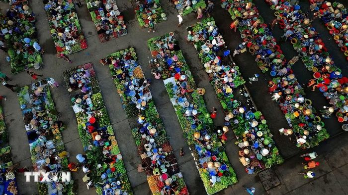 Không giống những sản phẩm được đóng gói đồng loạt, nông sản phiên chợ “chồm hổm” Vị Thanh bày bán dân dã, đa dạng. (Ảnh: Duy Khương/TTXVN)