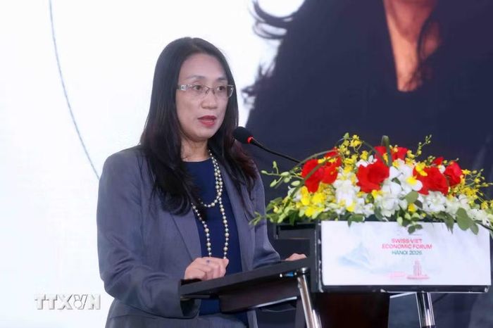 Đại sứ Đặc mệnh toàn quyền Việt Nam tại Liên bang Thụy Sỹ Châu Mai Anh phát biểu. (Ảnh: Phạm Kiên/TTXVN)