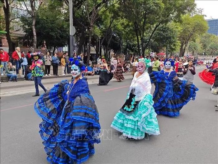 Những bộ trang phục rực rỡ cùng cách hóa trang độc đáo của các nghệ sĩ góp phần tạo nên sắc màu cho lễ diễu hành tại Mexico City.