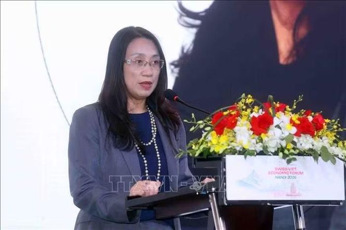 Đại sứ Đặc mệnh toàn quyền Việt Nam tại Liên bang Thụy Sỹ Châu Mai Anh phát biểu. Ảnh: Phạm Kiên/TTXVN