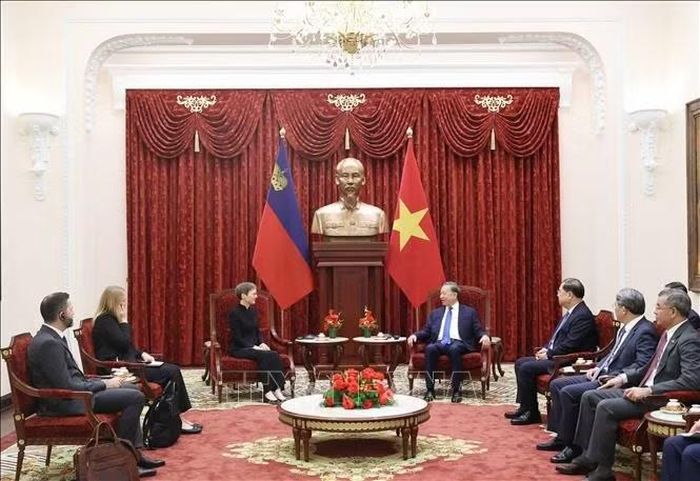 Tổng Bí thư, Chủ tịch nước Tô Lâm tiếp Thủ tướng Công quốc Liechtenstein Brigitte Haas. Ảnh: Thống Nhất/TTXVN