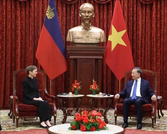 Tổng Bí thư, Chủ tịch nước Tô Lâm tiếp Thủ tướng Công quốc Liechtenstein Brigitte Haas. Ảnh: Thống Nhất/TTXVN