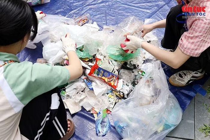 Các đội tập trung phân loại rác sau khi hoàn thành 40 phút thu gom.