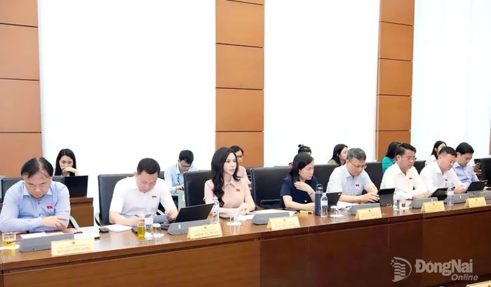 Đoàn Đại biểu Quốc hội thành phố Đồng Nai trong phiên thảo luận tại Tổ ngày 18-10. Ảnh: CTV
