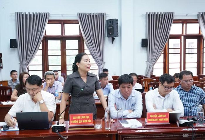  Đại diện lãnh đạo phường Quy Nhơn Bắc kiến nghị tỉnh quan tâm hỗ trợ địa phương trong thu hút đầu tư. Ảnh: Nguyễn Hân 