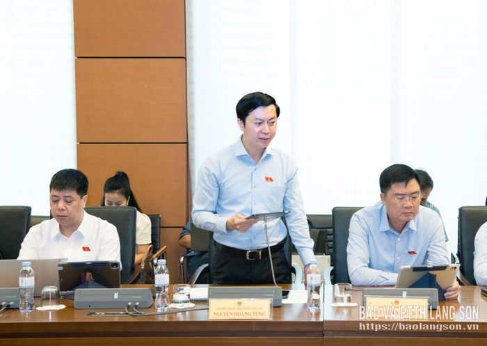 Đại biểu Nguyễn Hoàng Tùng, Đoàn Đại biểu Quốc hội tỉnh phát biểu thảo luận ở tổ