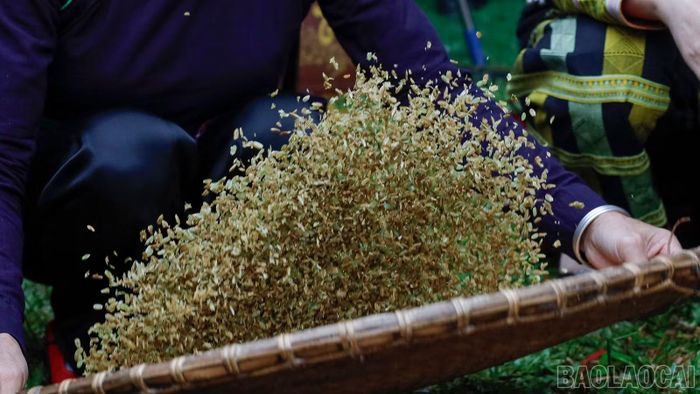 Sau khi giã, cốm tiếp tục trải qua nhiều công đoạn như vò, sàng sảy...
