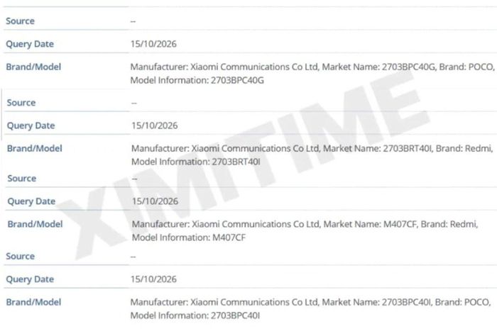 Danh sách IMEI của Redmi Turbo 6