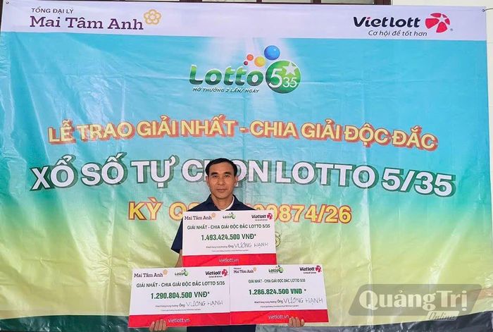 Anh Vương Hạnh nhận 3 giải Nhất xổ số quay nhanh Lotto 5/35 kỳ QSMT 00874 trị giá hơn 4 tỉ đồng - Ảnh: P.V