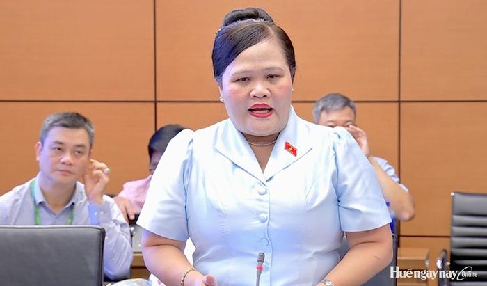 Đại biểu Nguyễn Thị Sửu, Phó trưởng Đoàn ĐBQH chuyên trách TP. Huế tham gia thảo luận. Ảnh: Đoàn ĐBQH thành phố cung cấp
