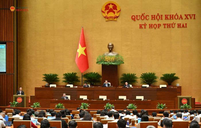 Chủ nhiệm Ủy ban Quốc phòng, An ninh và Đối ngoại Lê Tấn Tới trình bày Báo cáo thẩm tra về dự án Luật Thỏa thuận quốc tế (sửa đổi). Ảnh: Quang Khánh