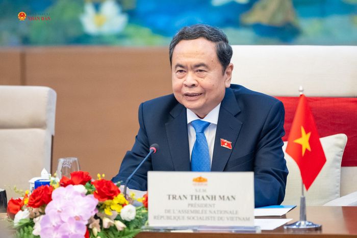 Chủ tịch Quốc hội Trần Thanh Mẫn phát biểu tại cuộc hội kiến. Ảnh: Phạm Thắng